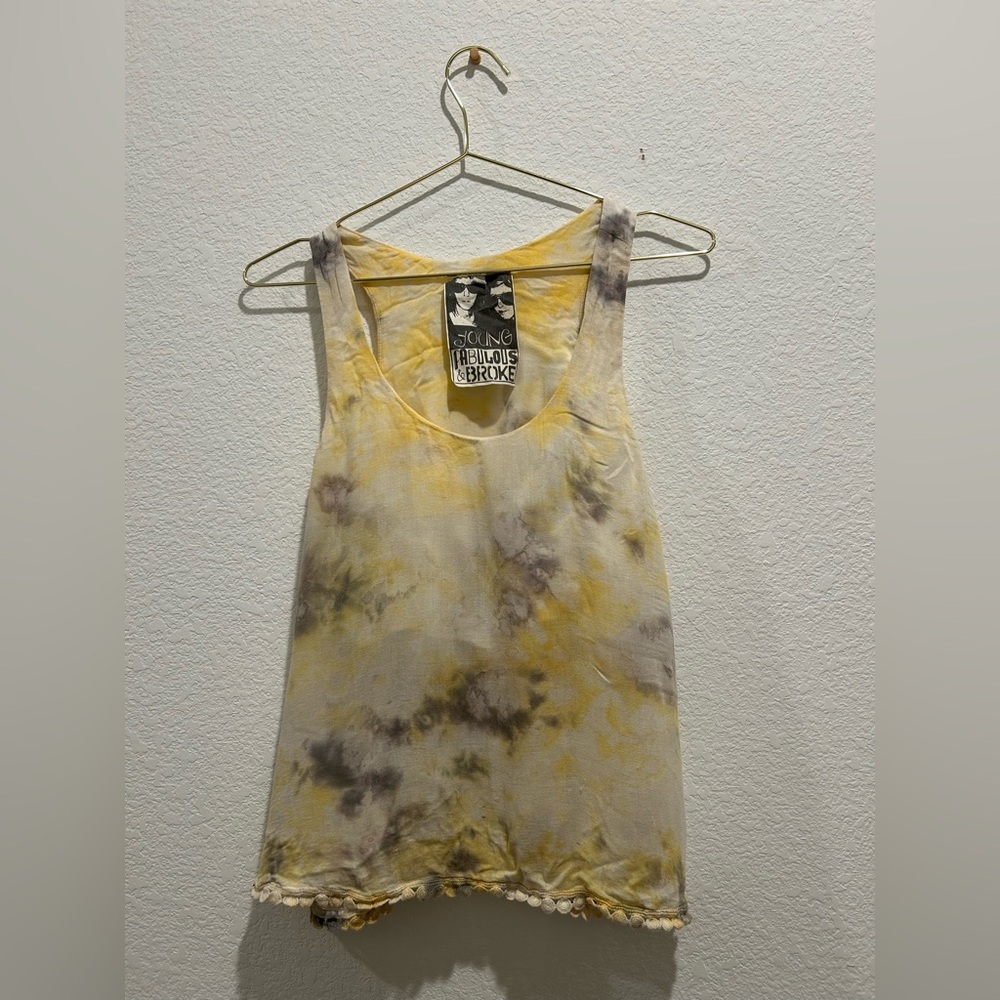 Young Fabulous & Broke Yellow Cream purple tie dye cami blouse tank Top